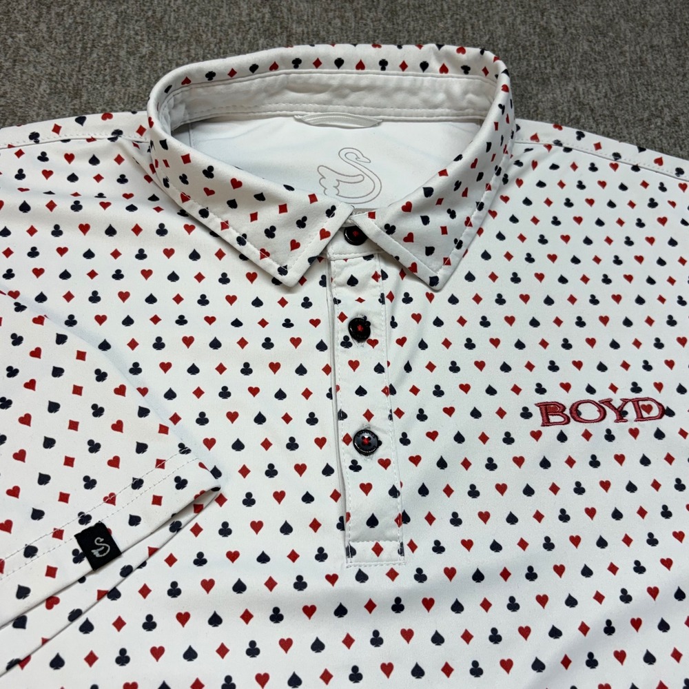 Swannies Mens Playing Card Suit Golf Polo Shirt White Boyd Logo Large